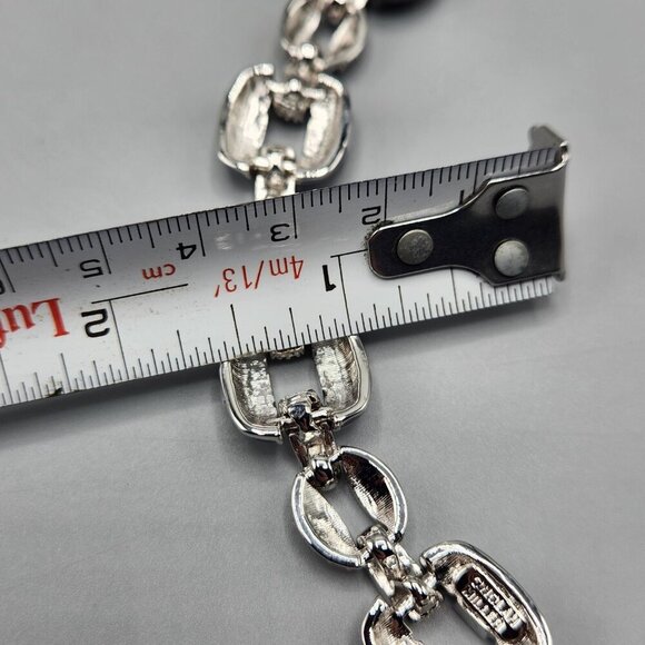 Nolan Miller Bali Bracelet Curb Link Chain Sparkly Crystal Purple Silver Tone - Picture 10 of 12